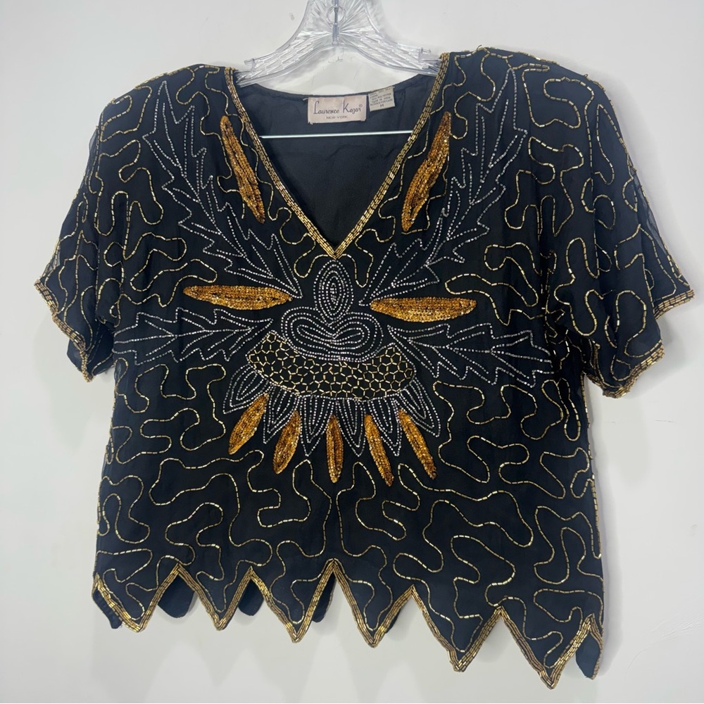 Vintage Laurence Kazar New York Hand Beaded 100% Silk Blouse - Picture 2 of 13